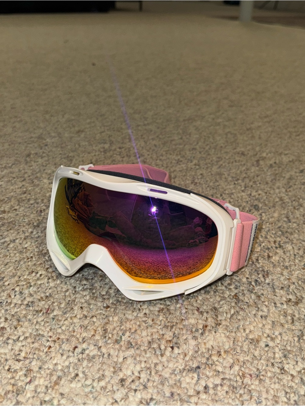 Outdoor Master White Ski Goggles with Pink Strap and Mirrored Lens - Used Once